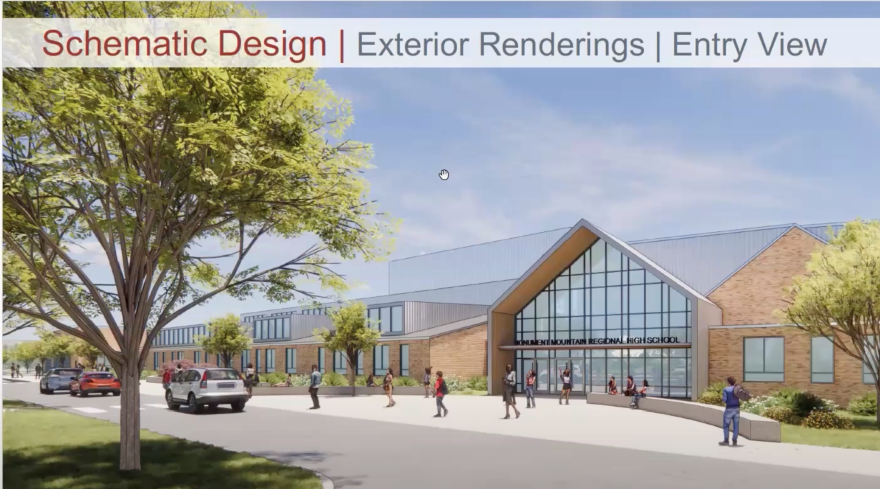 An artist's rendering of the proposed new Monument Mountain Regional High School in Great Barrington, Massachusetts.