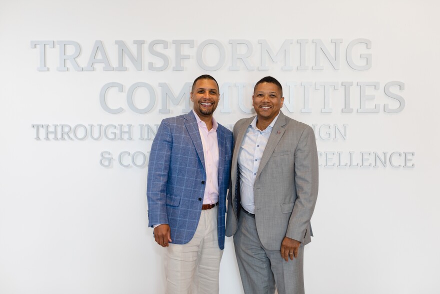 KAI CEO Michael Kennedy Jr., left, and KAI President Darren L. James pose for a portrait