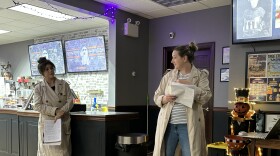 Jamie Gatts, owner of Haunt Coffee, and Jess Baranousky, present their notes on the murder of Tillie Lavix during True Crime Tuesday.