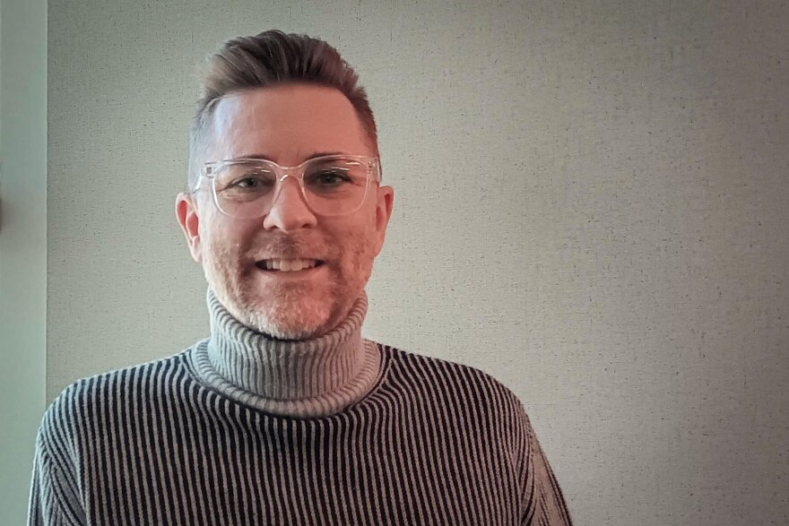 Troy Williams, outgoing executive director of Equality Utah, poses for a photo at the KUER studios in the Eccles Broadcast Center, March 11, 2026.