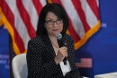 Neeli Bendapudi, president of Penn State University, speaks before President Donald Trump arrives at the United States Army War College in Carlisle, Pa., during the Pennsylvania Defense and Innovation Summit, Wednesday, July 15, 2026. 