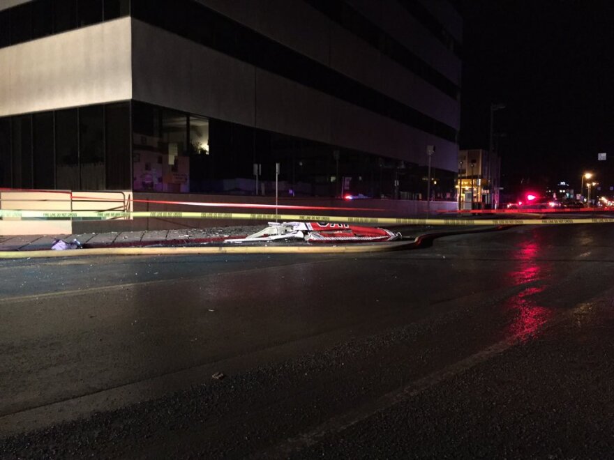 A piece of the wreckage of a plane crash in downtown Anchorage. (Photo by Zachariah Hughes, KSKA - Anchorage)