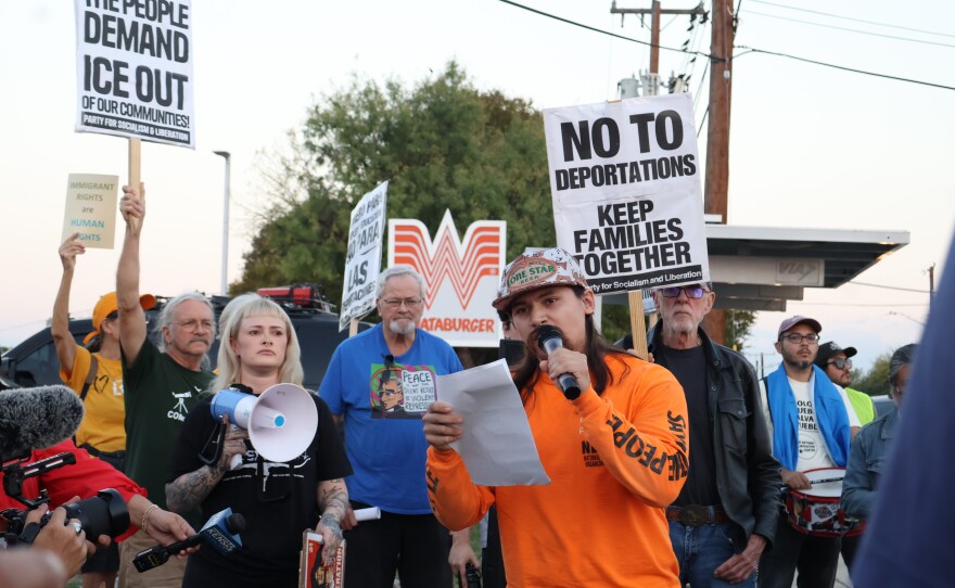 Protesters convene at Basse and San Pedro on Nov. 17, 2025