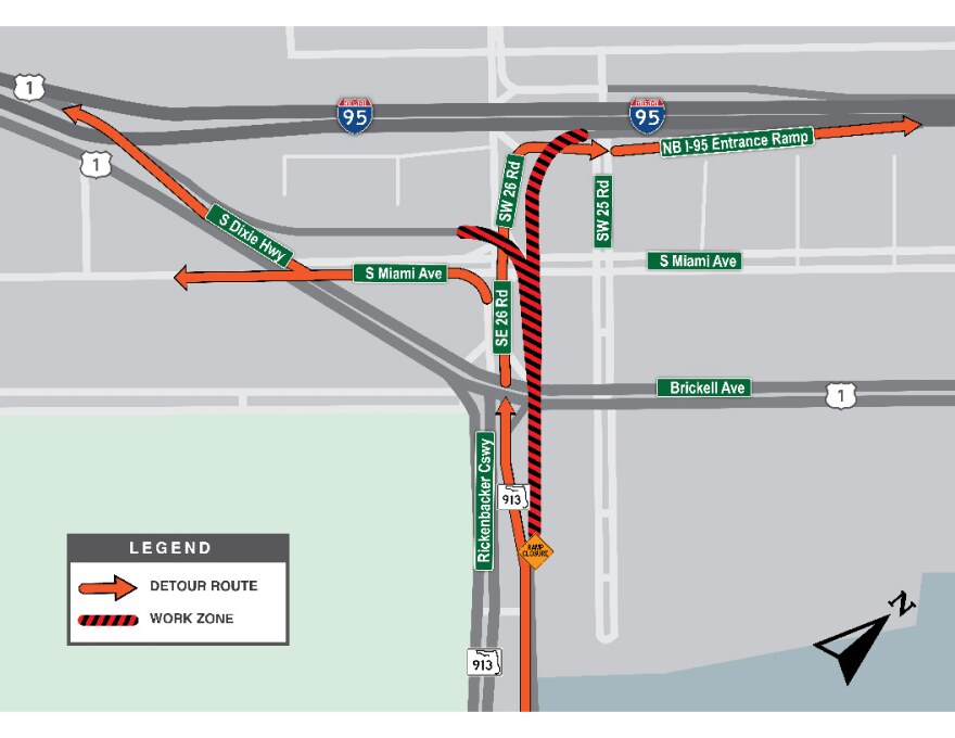 Diagram showing traffic closures due to flyover repairs.