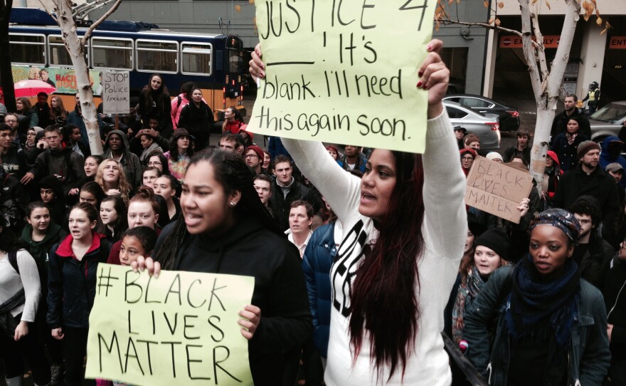 Demonstrators at a Seattle march on Nov. 25, 2014, in response to the Ferguson grand jury decision.
