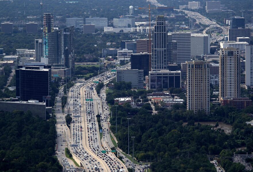 Traffic backs up on a freeway on Sept. 5, 2017 in Houston. Over a week after Hurricane Harvey hit southern Texas, residents are beginning the long process of recovering from the storm. (Justin Sullivan/Getty Images)