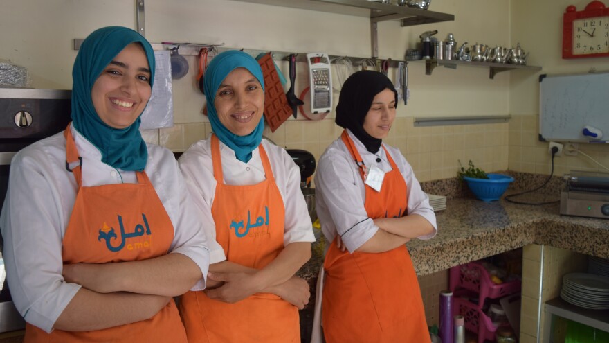 Some of the women being trained in restaurant and culinary skills. More than 200 women have been trained at Amal since it opened its doors in 2013.