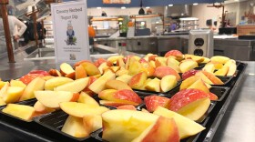 Slices of apples from a local orchard are set out for students at Franklin Community High School.