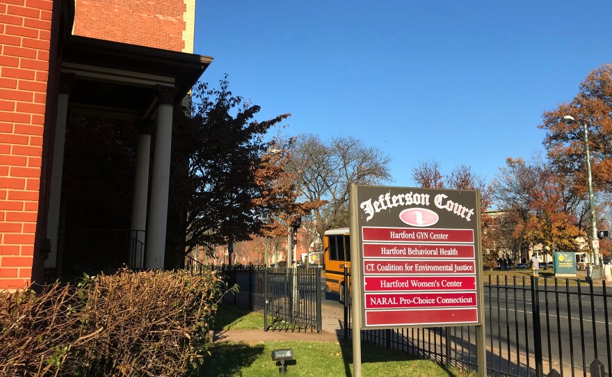 Signage outside the Hartford GYN Center and Hartford Women's Center.