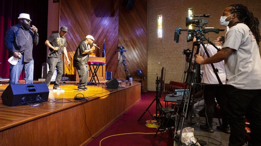 Pressure performs at the Urban Music Festival pre-recording at Huston-Tillotson University in preparation for the virtual festival this year.