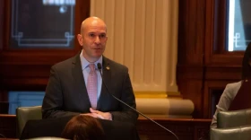 Rep. Bob Morgan, D-Deerfield, speaks on the Illinois House floor on March 7, 2024.