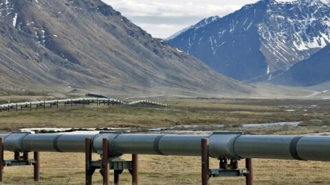 The Trans-Alaska Pipeline runs alongside the Dalton Highway near the Toolik Field Station in the North Slope Borough on June 9, 2017.