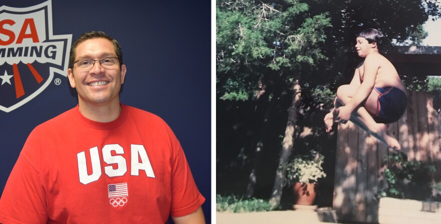 Juan Caraveo, a diversity consultant for USA Swimming, began swimming at an early age, encouraged by his parents. On the right, he was about age 7 when he was swimming in a city pool in Temple, Texas.