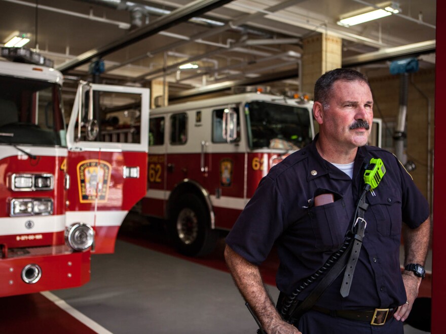 Battalion Chief Mark St. Laurent, seen here at the Franklin Square firehouse in Washington, D.C., says sometimes multiple doses of naloxone are needed to stop an overdose.