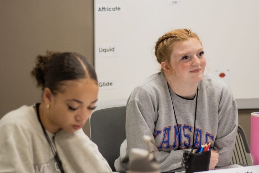 Addy Daugherty, right, a junior at Circle High School in Towanda, takes a class during the Kansas Future Teachers Academy program in Emporia on June 3, 2026.