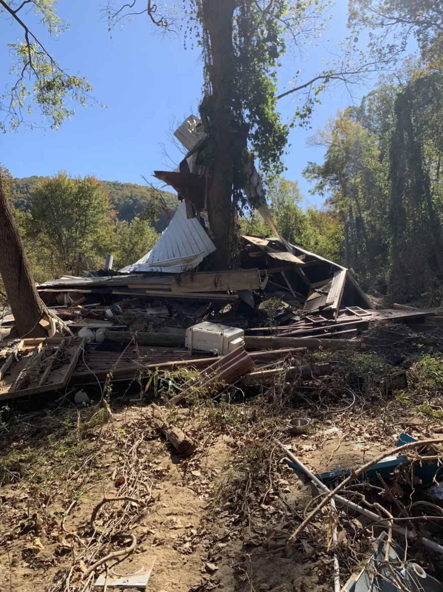 Remnants of Jones’ home were found by her husband a quarter mile from its original location on the other side of the Swannanoa River.