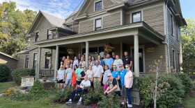 Descendants of Eric Jansson and their spouses gather at Jansson's home in Bishop Hill during the 180th anniversary of the colony's founding.