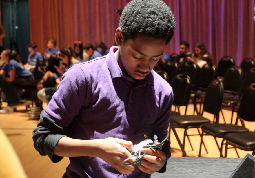 Middle schoolers from across Miami-Dade County prepare to use code to compete in the Adrienne Arsht Center's Aerial Ballet competition under the STEM and arts education program, Kitty Hawk, on Wednesday, Jan. 23, 2019.