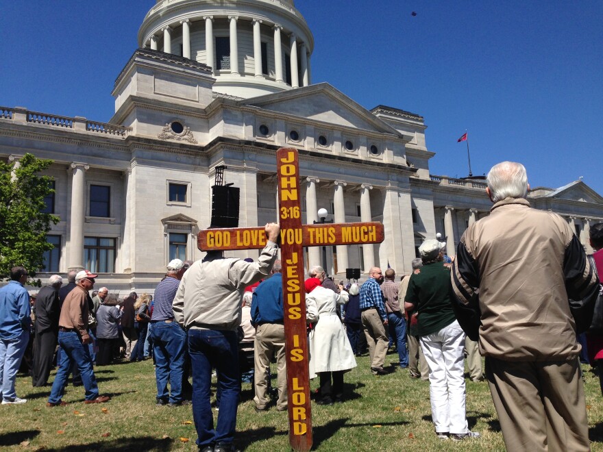 The scene at the beginning of Franklin Graham's rally in Little Rock.