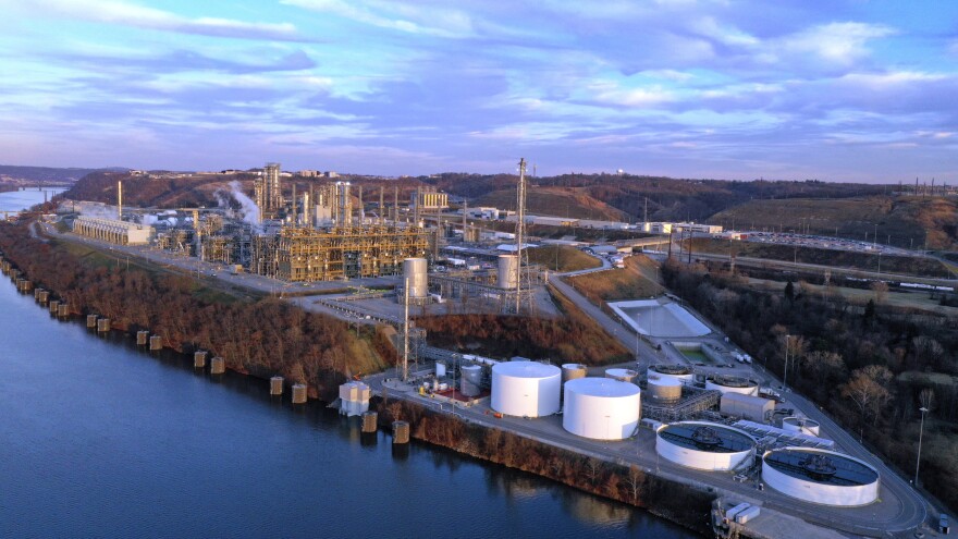 This is the Shell Ethane Cracker Plant on the Monongahela River in Monaca, Pa.,on Thursday, Nov. 30, 2023. In November 2022, Shell Chemical Appalachia LLC a subsidiary of Shell plc, commenced operations at its Shell Polymers Monaca (SPM) site, previously referred to as the Pennsylvania Chemical project. This world-class facility uses low-cost ethane from shale gas to produce polyethylene.