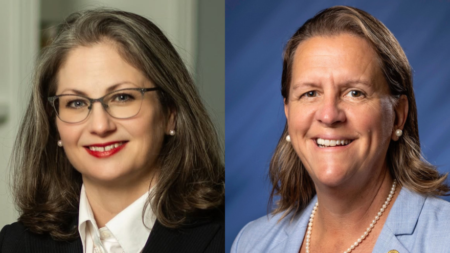 Indiana House District 43 candidates from left to right: Republican Amy Lore and incumbent Democrat Tonya Pfaff.