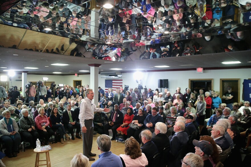 Jeb Bush holds a campaign town hall meeting at the Alpine Club on Monday in Manchester, N.H.