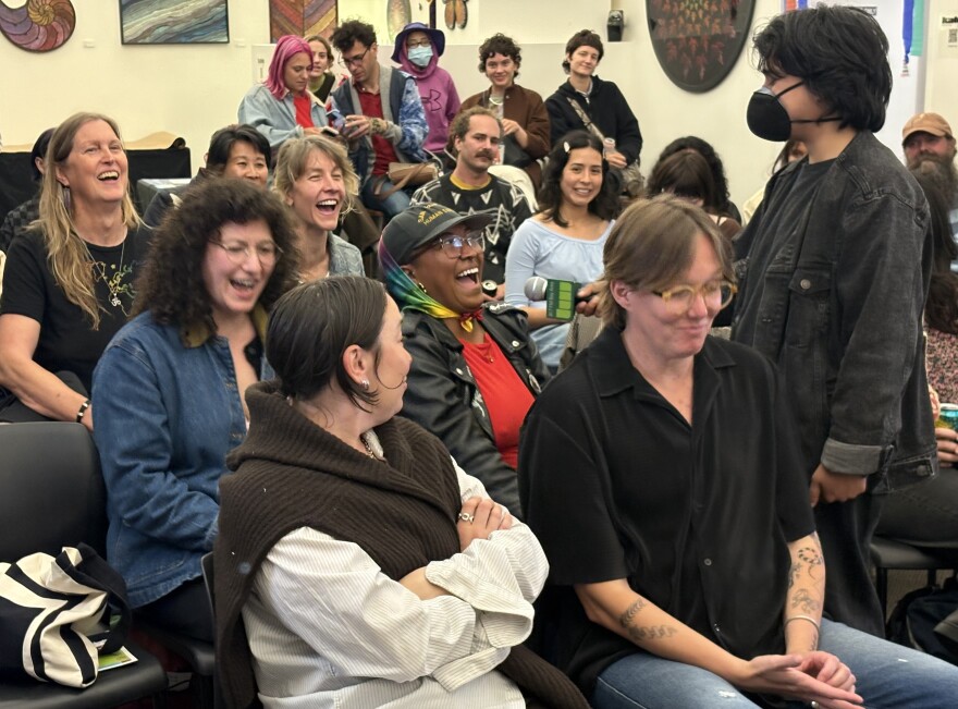 The audience laughs during a question and answer segment at KALW's Studio Events Space.