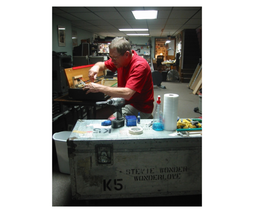 Pictured here is Peter Hayes working on Stevie Wonder's Clavinets.