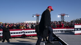 President Donald Trump arrives for a campaign rally at Dubuque Regional Airport, Sunday, Nov. 1, 2020, in Dubuque, Iowa.