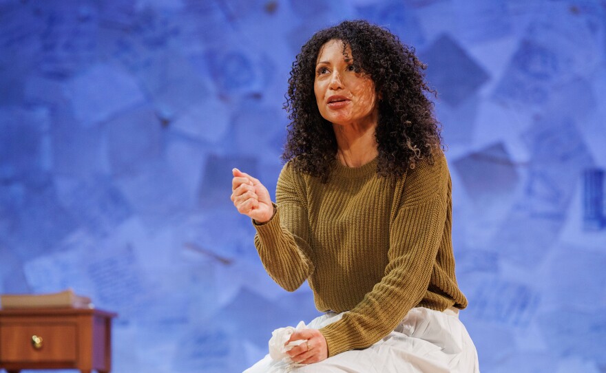 Sabrina Sloan stars as Sally Hemings during an open rehearsal of "Sally: A Solo Play," at the Wharton Center in East Lansing, Mich., on Feb. 10, 2026. The show is making its world premiere on Feb. 19, 2026.