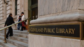 An entrance at the Cleveland Public Library.  Negotiators are trying avoid a strike by workers.