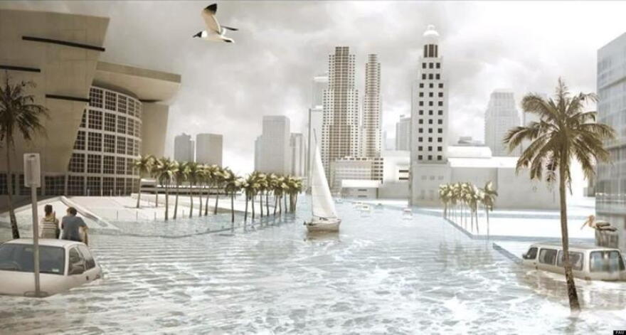 An artist's rendering of sea-level rise impacts to Biscayne Boulevard in downtown Miami. Planners from Miami-Dade, Broward, Palm Beach and Monroe counties agree on a projection of possibly two feet of sea-level rise by 2060 and six feet by 2100.