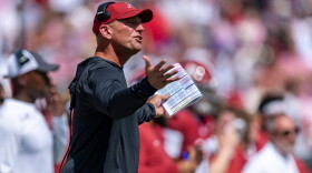 Alabama head coach Kalen DeBoer reacts to a call by the game officials during the first half of an NCAA college football game against East Carolina, Saturday, Sept. 5, 2026, in Tuscaloosa, Ala. (AP Photo/Vasha Hunt)
