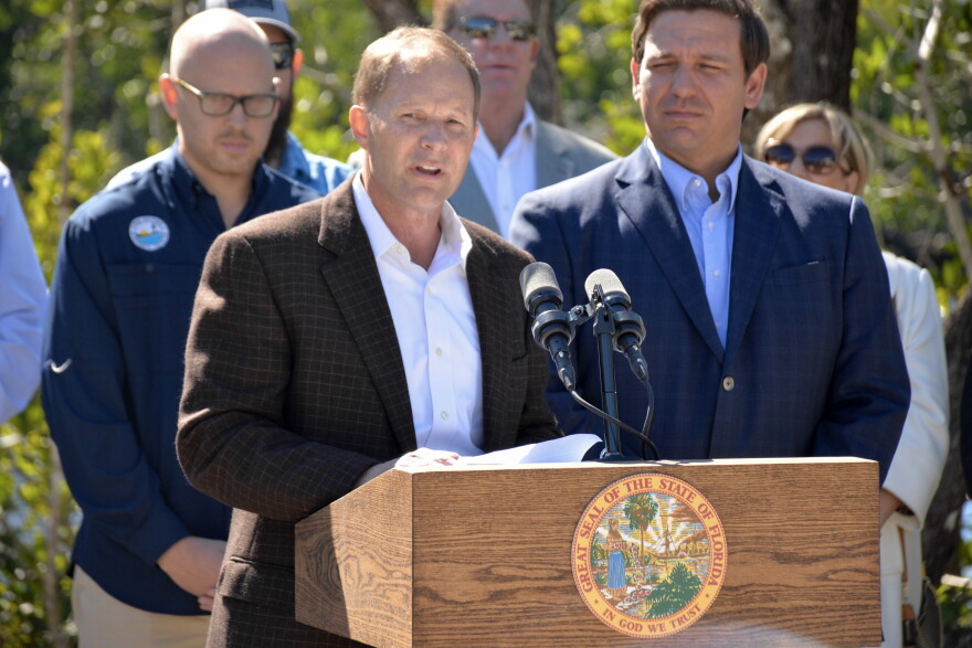 Sanibel City Councilman Chauncey Goss addresses the crowd at the Rookery Bay Environmental Learning Center on Tuesday, Jan. 29.