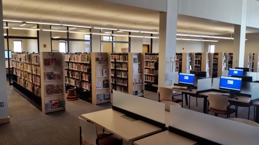 Bookshelves are full at the East Forest Park Library branch in Springfield, Massachusetts.