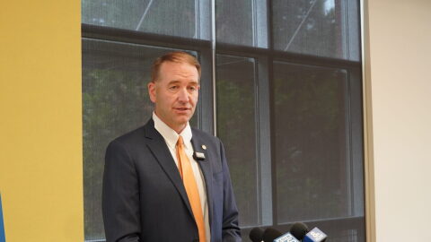 Oregon Secretary of State Tobias Read speaks at a press conference at Portland Community College on Monday, July 20, 2026. He recently urged Oregon voters to work to check the validity of their election-related mail.