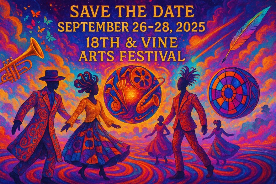 Illustration advertising the 18th & Vine Arts Festival 2025.