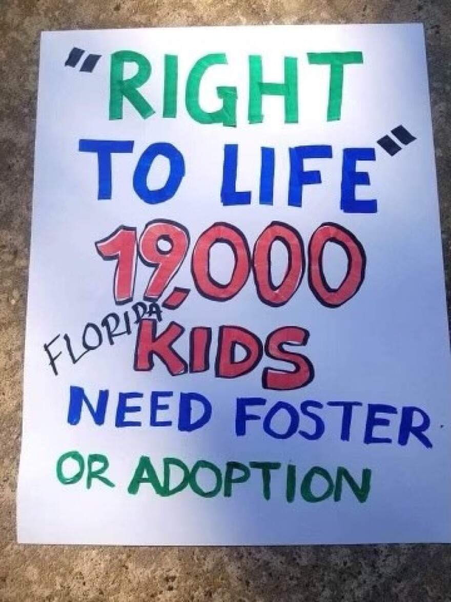 One of the signs made ahead of Saturday's rally for abortion rights.