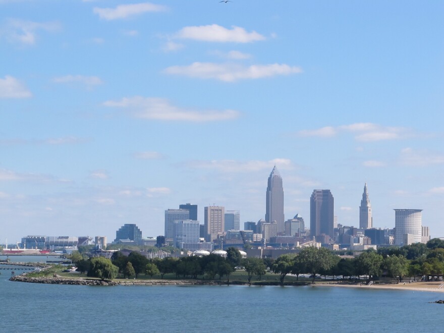 View of the Cleveland skyline as seen from Lake Erie.