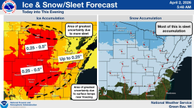 Highest ice amounts of 0.25 to 0.5 inches will be possible over portions of central to far northeast Wisconsin. When combined with gusty winds, power outages and broken tree limbs will be possible, as well as ice-covered spots on roads during the morning commute. The evening commute could also be impacted over northern WI as the wintry mix continues into this evening.