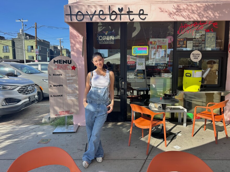 CEO Angel Gould outside of her restaurant LoveBite Dumplings