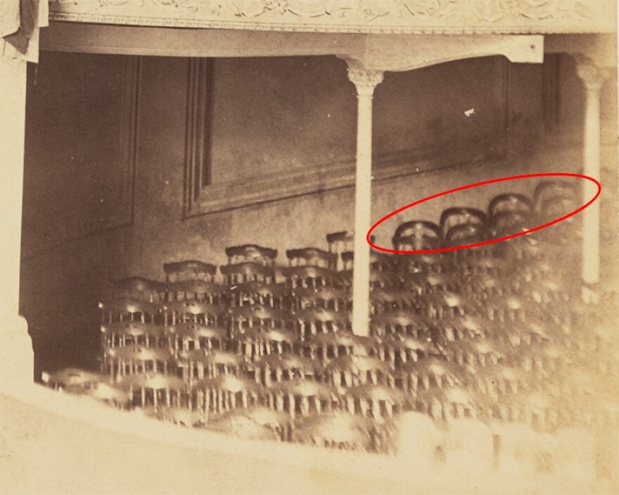 A chair in the audience section of Ford's Theatre, from the night of Lincoln's assassination, is now in the hands of the the Abraham Lincoln Presidential Library and Museum.  