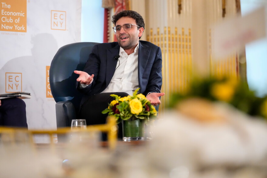 Kalshi co-founder and CEO Tarek Mansour speaks during the Economic Club of New York luncheon, Oct. 27, 2026, in New York.