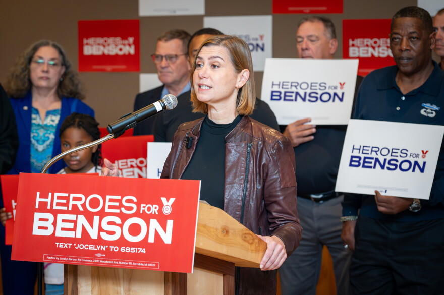 Senator Elissa Slotkin endorsed Jocelyn Benson for Michigan governor at an event in Warren.