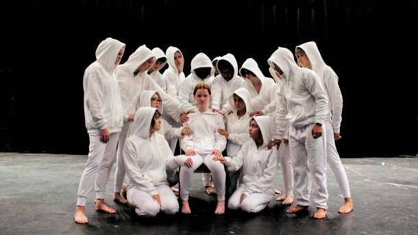 Reagan Strachan surrounded by her Greek chorus in 'Electra, A Modern Retelling.'