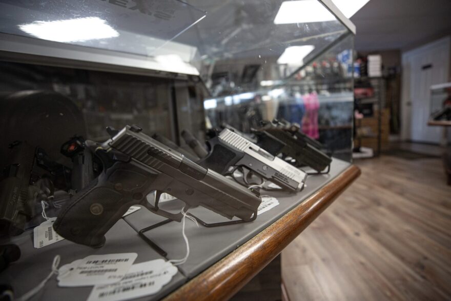 Handguns for sale at Delta Arsenal in Wallingford, Connecticut, seen here in September 2019.  