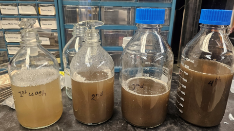 Untreated water the researchers tested during their study. They kept track of chemicals throughout recycling washing processes and found that contaminants built up in the water after several washing cycles.