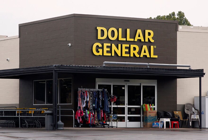 The Dollar General in Moville, Iowa, is a stone's throw from the only grocery store in town. Though the grocery has produce and fresh meats, it can't compete with Dollar General on other items.