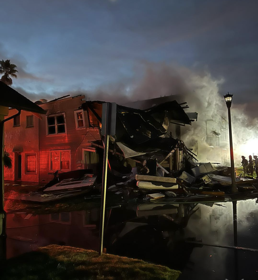 A police photo shows heavy damage to an apartment building following an explosion on Christmas morning.