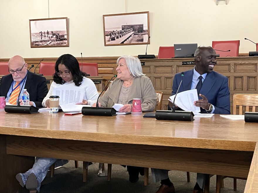 From left, Councilors Marty Nave and Rasheada Caldwell, along with President Rita Paniagua councilor Chol Majok meet for their study session Mar. 9, 2026.